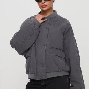 Princess Polly Gray Quilted Bomber Jacket